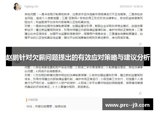 赵鹏针对欠薪问题提出的有效应对策略与建议分析